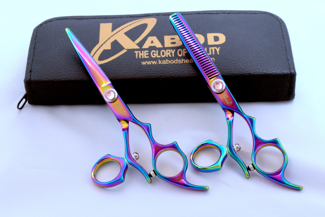 Swivel Thumb Pro Hair Cutting Scissors Hairdressing Barber Shears 6 rainbow