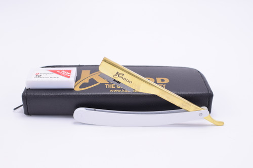 KABOD SUAVE BARBER SALON STRAIGHT CUT THROAT SHAVING RAZOR SHAVETTE CLASIC HANDLE GOLD & WHITE