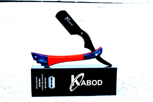 KABOD FEATHER WOOD BARBER SALON STRAIGHT CUT THROAT SHAVING RAZOR SHAVETTE SWING LOCK CLASIC HANDLE INCLUDED 100 PCS KABOD BLADES