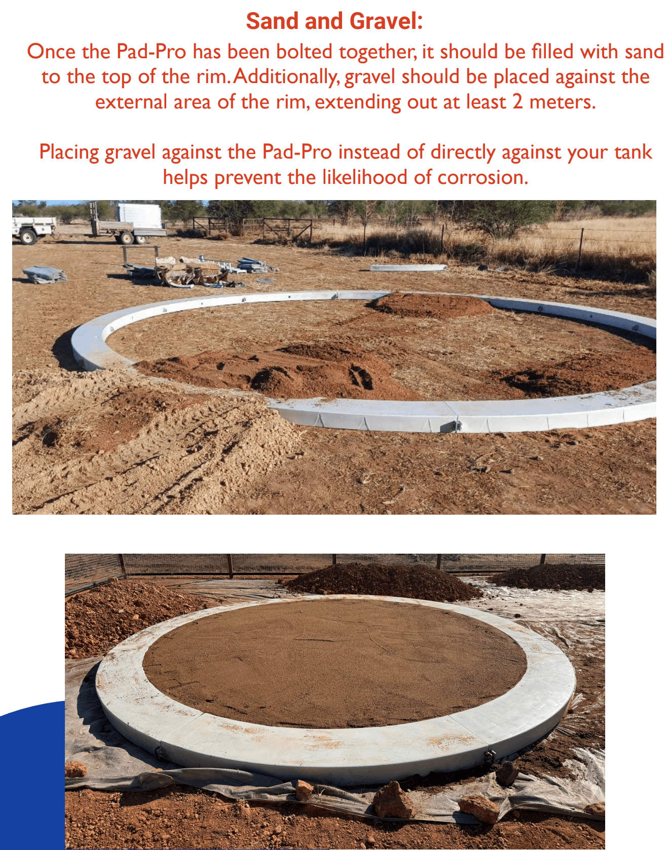Pad-Pro installation with sand and gravel