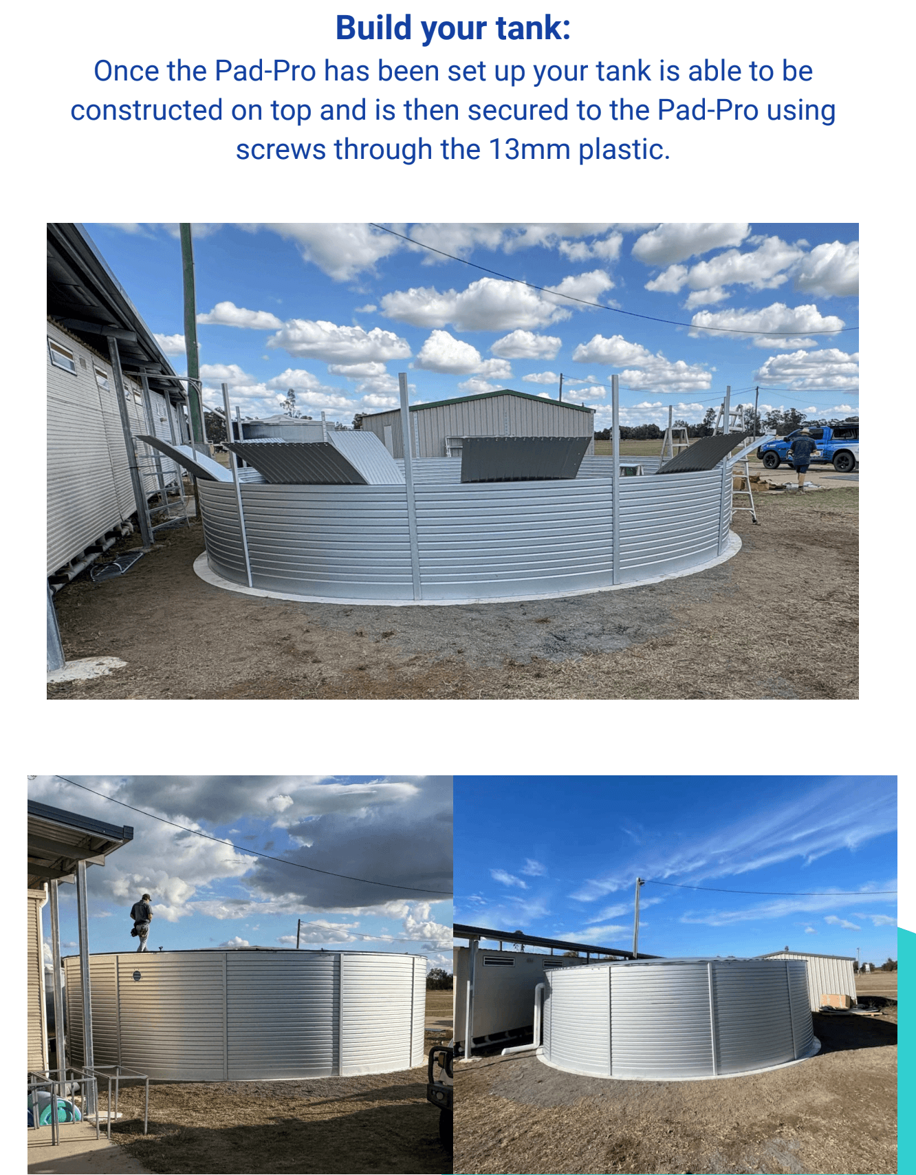 Pad-Pro installation as a foundation for a metal water tank