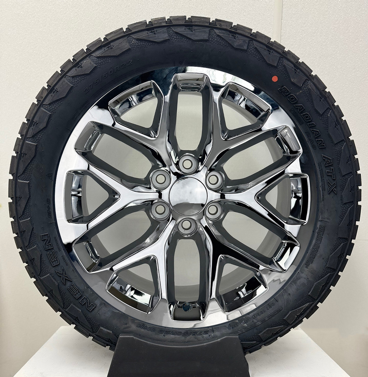 Chrome 22" Snowflake Wheels with All Terrain Tires for GMC Sierra, Yukon, Denali - New Set of 4