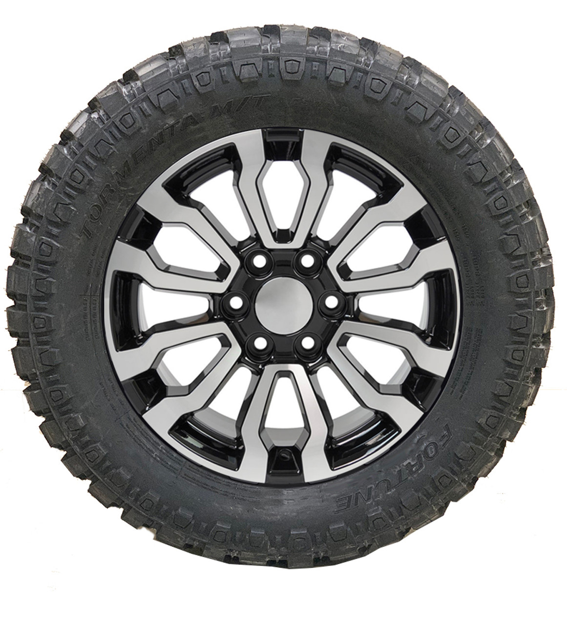 AT4 style Machine and Gloss Black 18 Wheels With Mud Terrain Tires