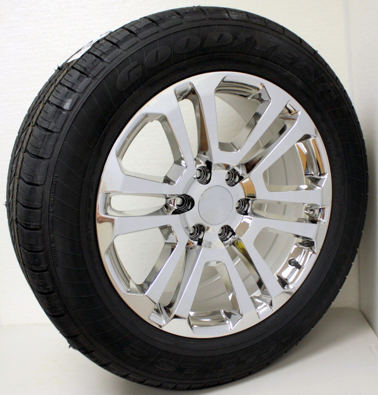 Chrome 20" Split Spoke Wheels with Goodyear Tires for GMC Sierra, Yukon, Denali - New Set of 4