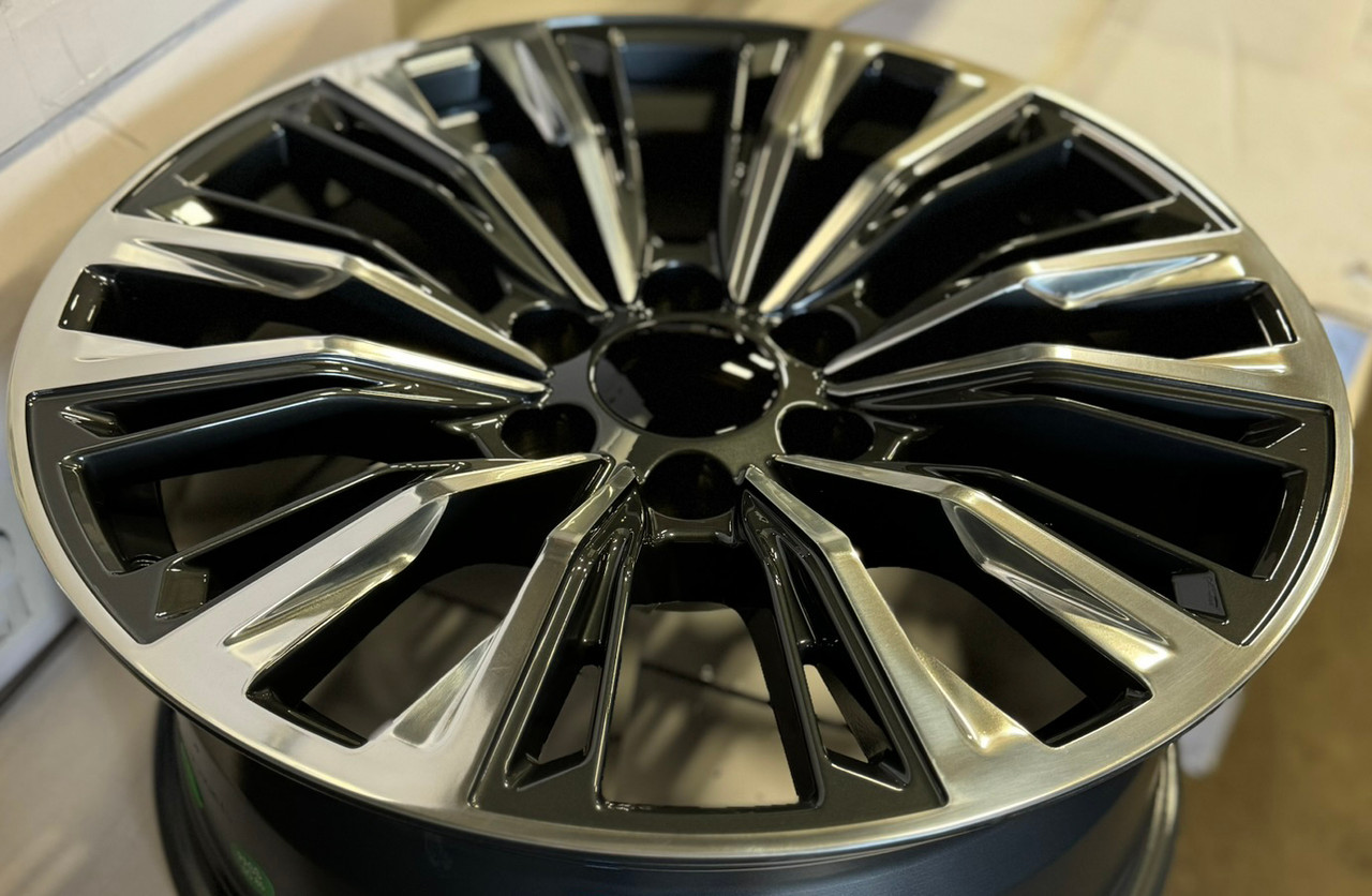 Gunmetal with Polished Face 24" Twelve Quarter Spoke Escalade Style Wheels for GMC, Chevy, Cadillac 1500 Trucks and SUVs