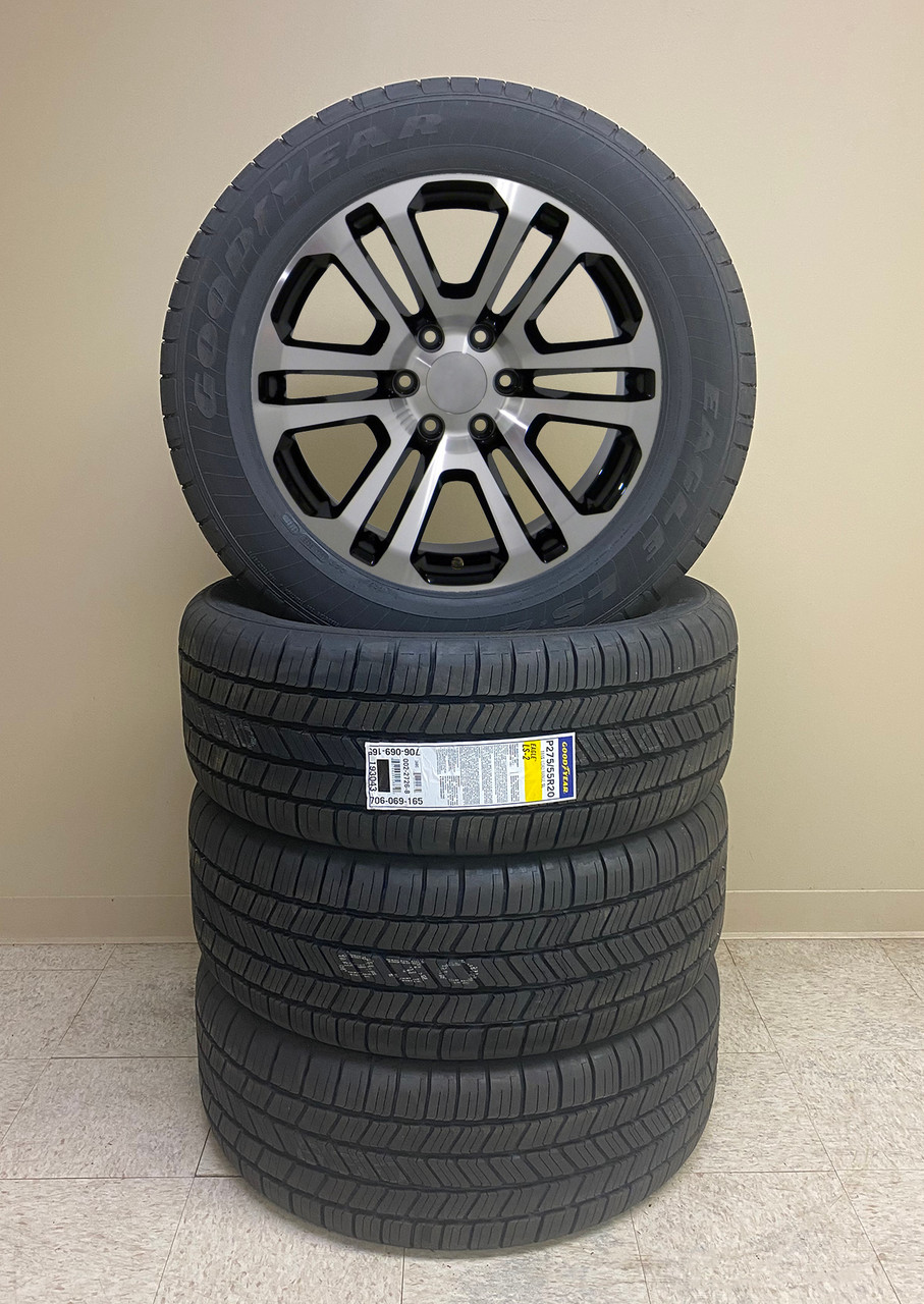 Black and Machine 20" Split Spoke Wheels with Goodyear Tires for Chevy Silverado, Tahoe, Suburban - New Set of 4