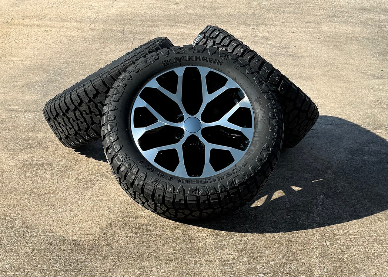 22" Black Snowflake Wheels With Blackhawk R/T Tires - Fits Chevy Tahoe/Silverado