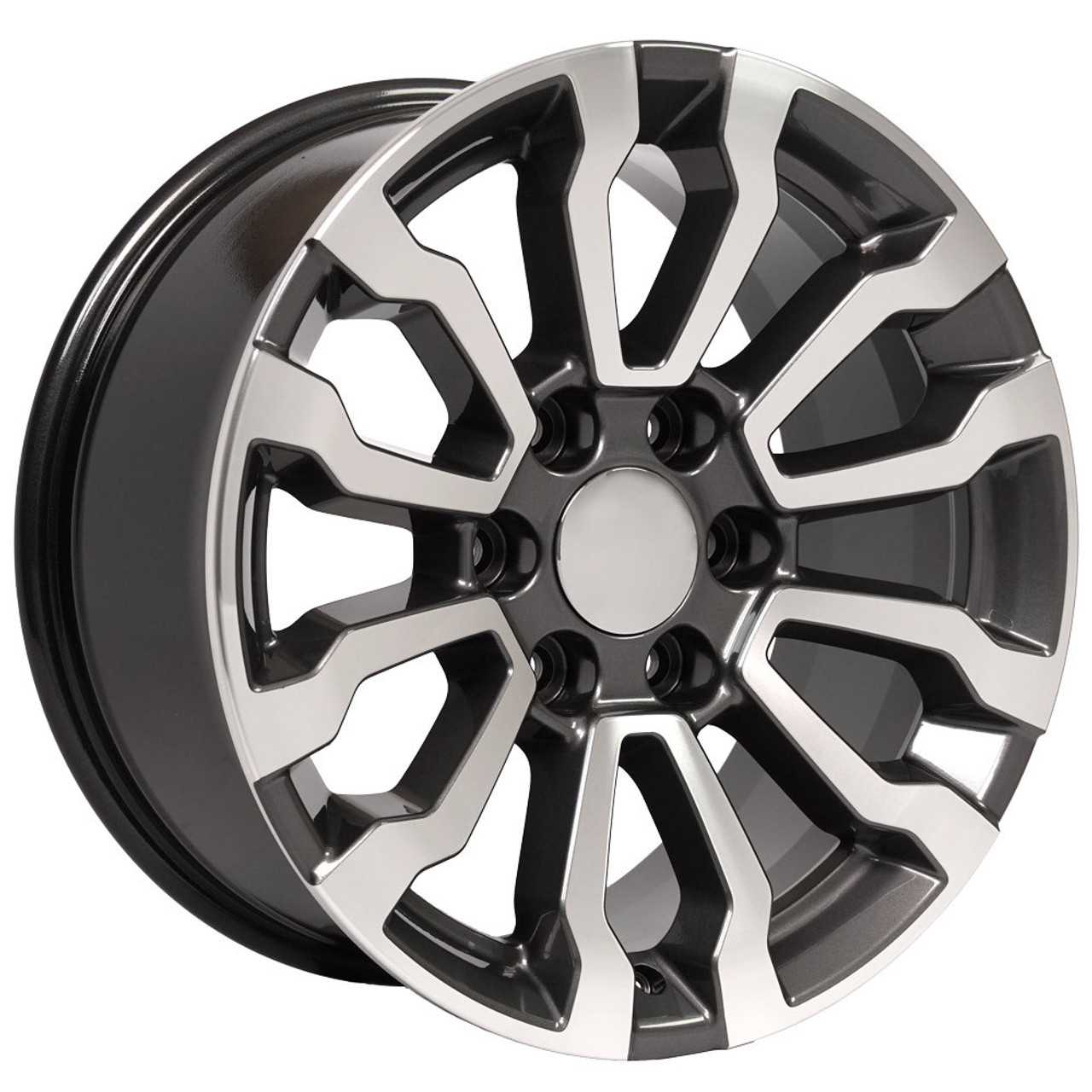 Gunmetal and Machine 18" AT4 Style Wheels with NEW Bridgestone Takeoff Tires for Chevy and GMC Trucks and SUVs