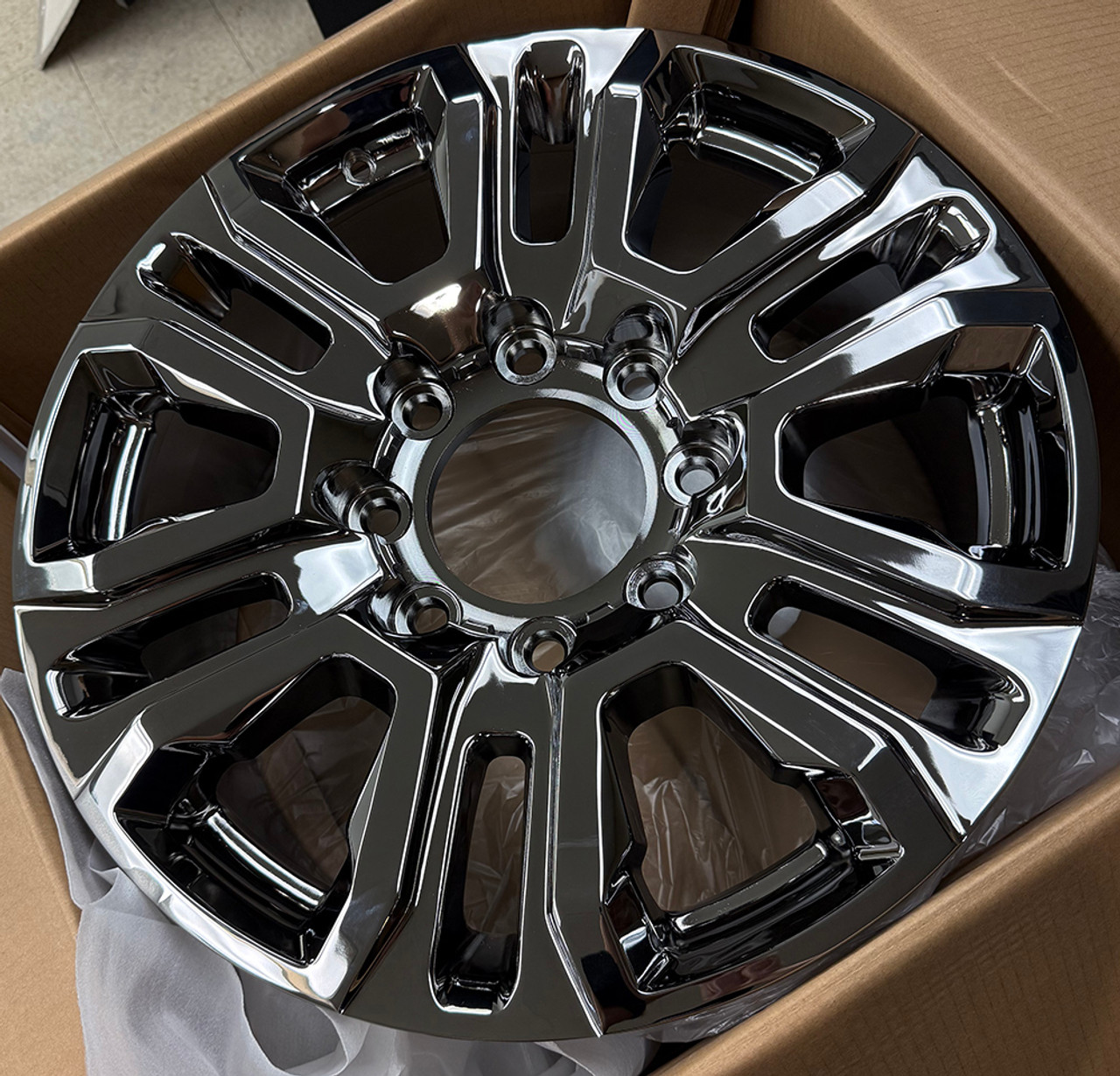 Black Tinted Chrome 20" 8 Lug 8-180 Split Spoke Wheels for 2011 and newer Chevy 2500 3500 - New Set of 4