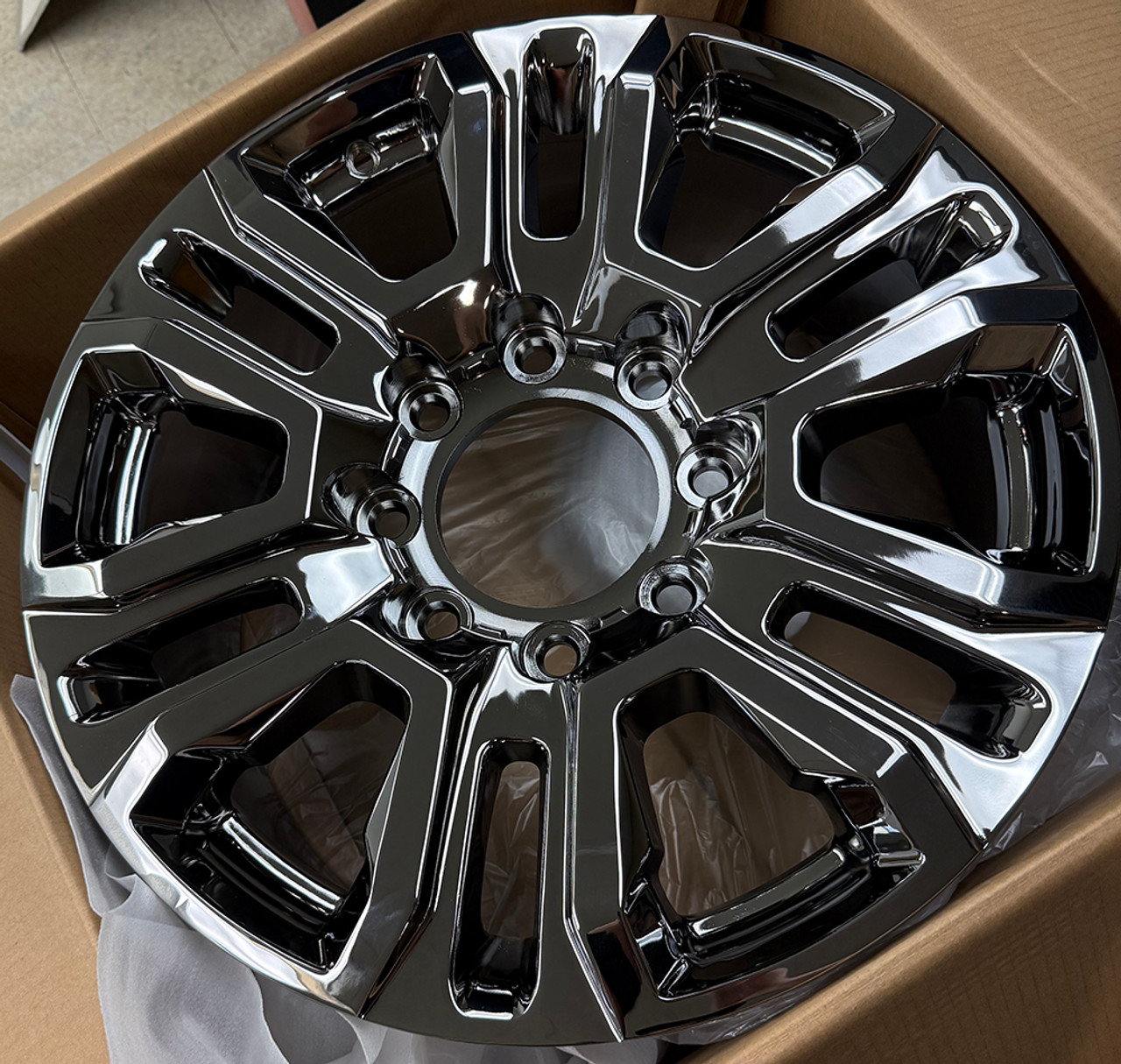 Black Tinted Chrome 20" 8 Lug 8-180 Split Spoke Wheels for 2011 and newer Chevy 2500 3500 - New Set of 4