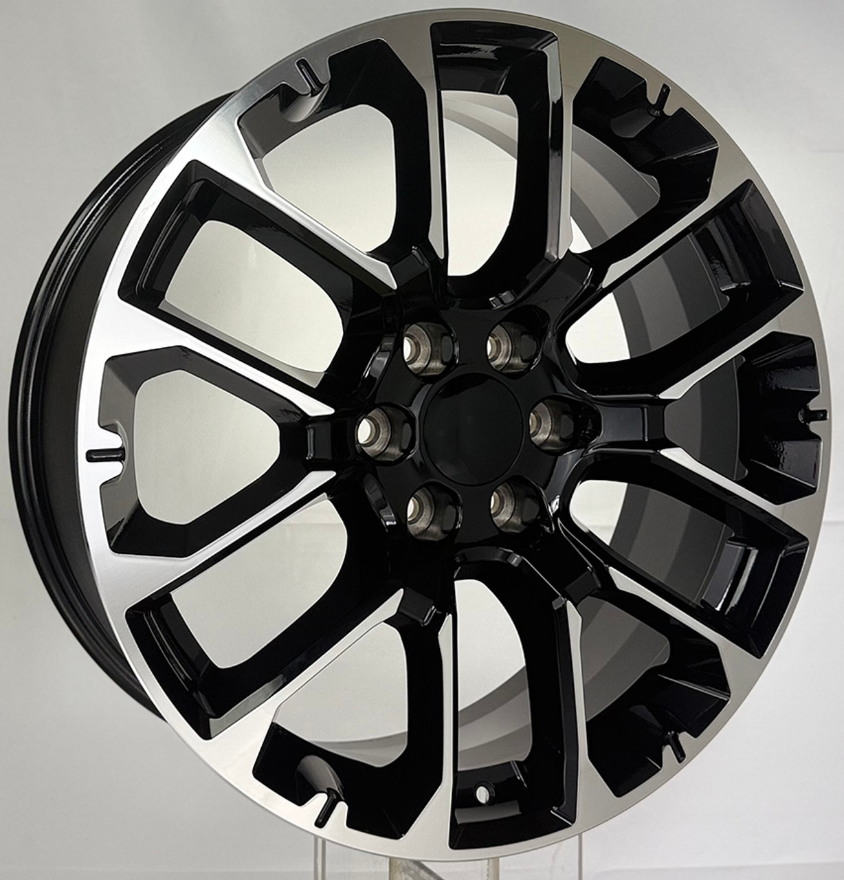 Black and Machine 22" Notched Honeycomb Wheels with 275/50R22 All Terrain Tires for Chevy Trucks and SUVs - New Set of 4