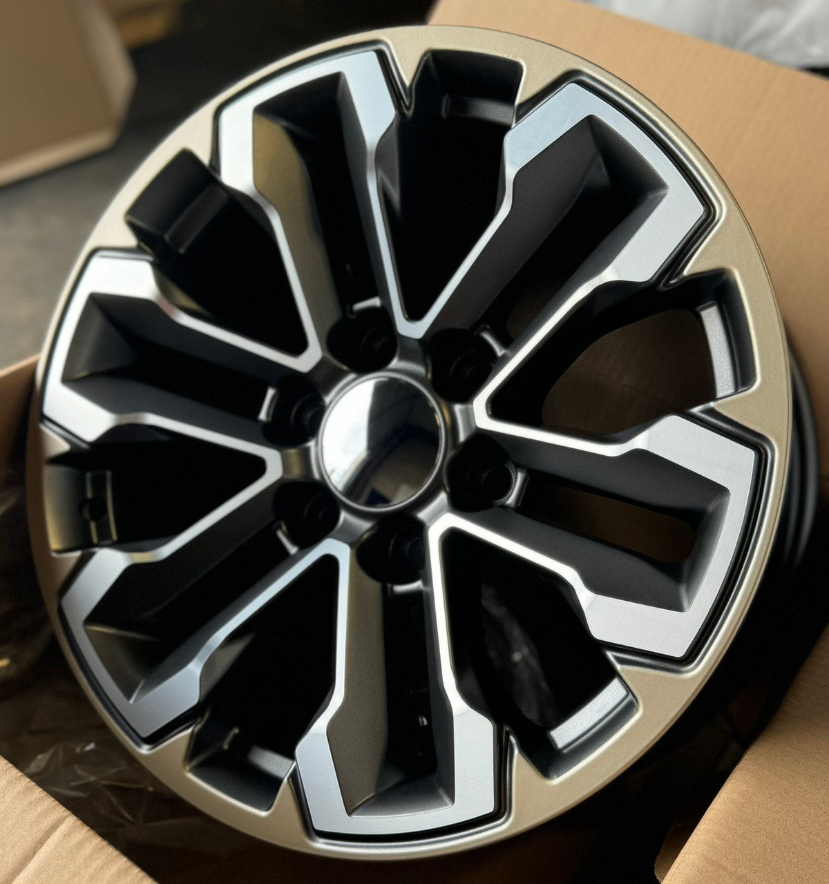 Satin Gunmetal and Machine Two Tone 20" Split Spoke Wheels for Chevy Silverado, Tahoe, Suburban - New Set of 4