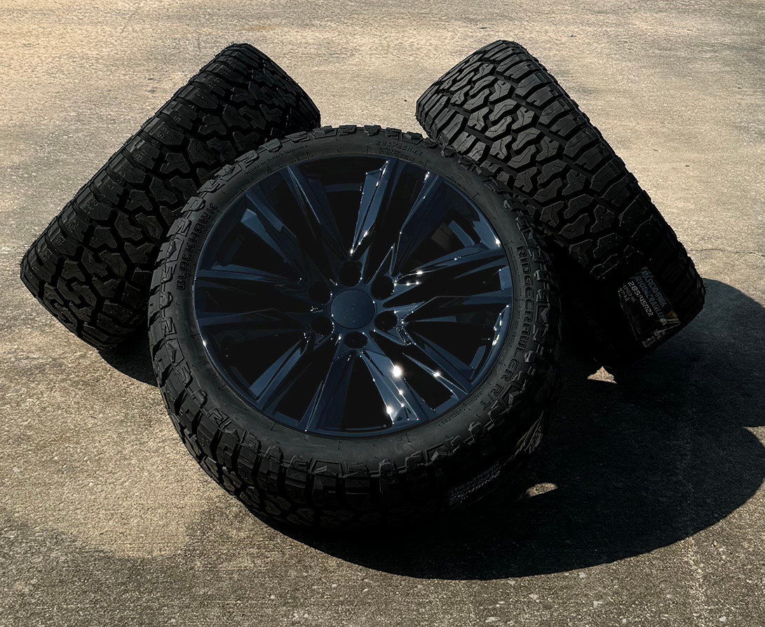 Gloss Black 22" Platinum Wheels with Blackhawk R/T Tires for GMC Sierra, Yukon, Cadillac Escalade - New Set of 4