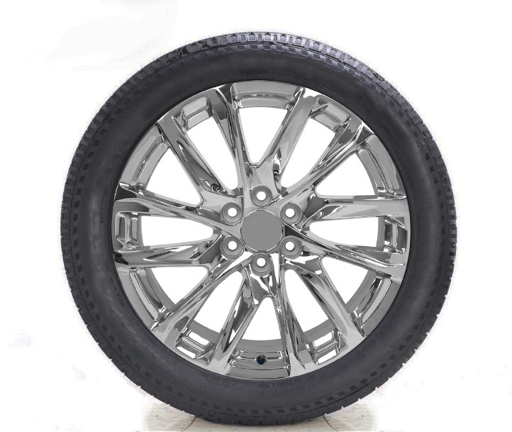 Chrome 22" SSX Style Angled 12 Spoke Wheels with All Season Tires for GMC Sierra, Yukon, Cadillac Escalade - New Set of 4