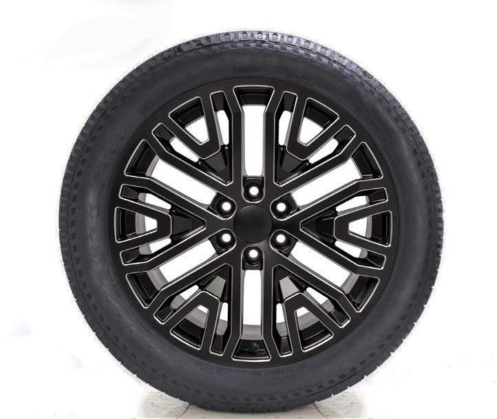 Satin Black Milled 22" Six Split Spoke Wheels with All Season Tires for GMC Sierra, Yukon, Cadillac Escalade - New Set of 4