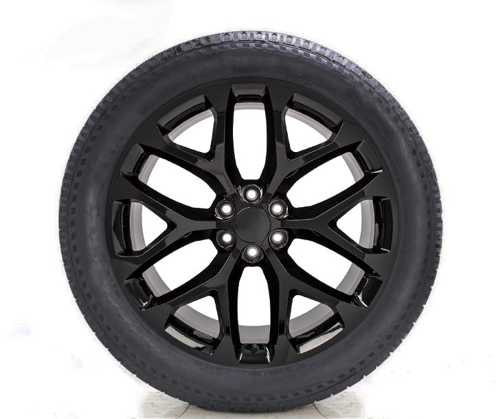Gloss Black 22" Snowflake Wheels with All Season Tires for GMC Sierra, Yukon, Cadillac Escalade - New Set of 4