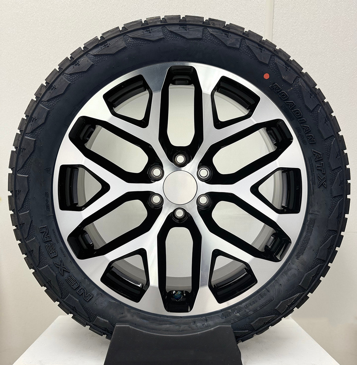 Black and Machine 20" Snowflake Wheels with Nexen A/T Tires for Chevy Silverado, Tahoe, Suburban - New Set of 4