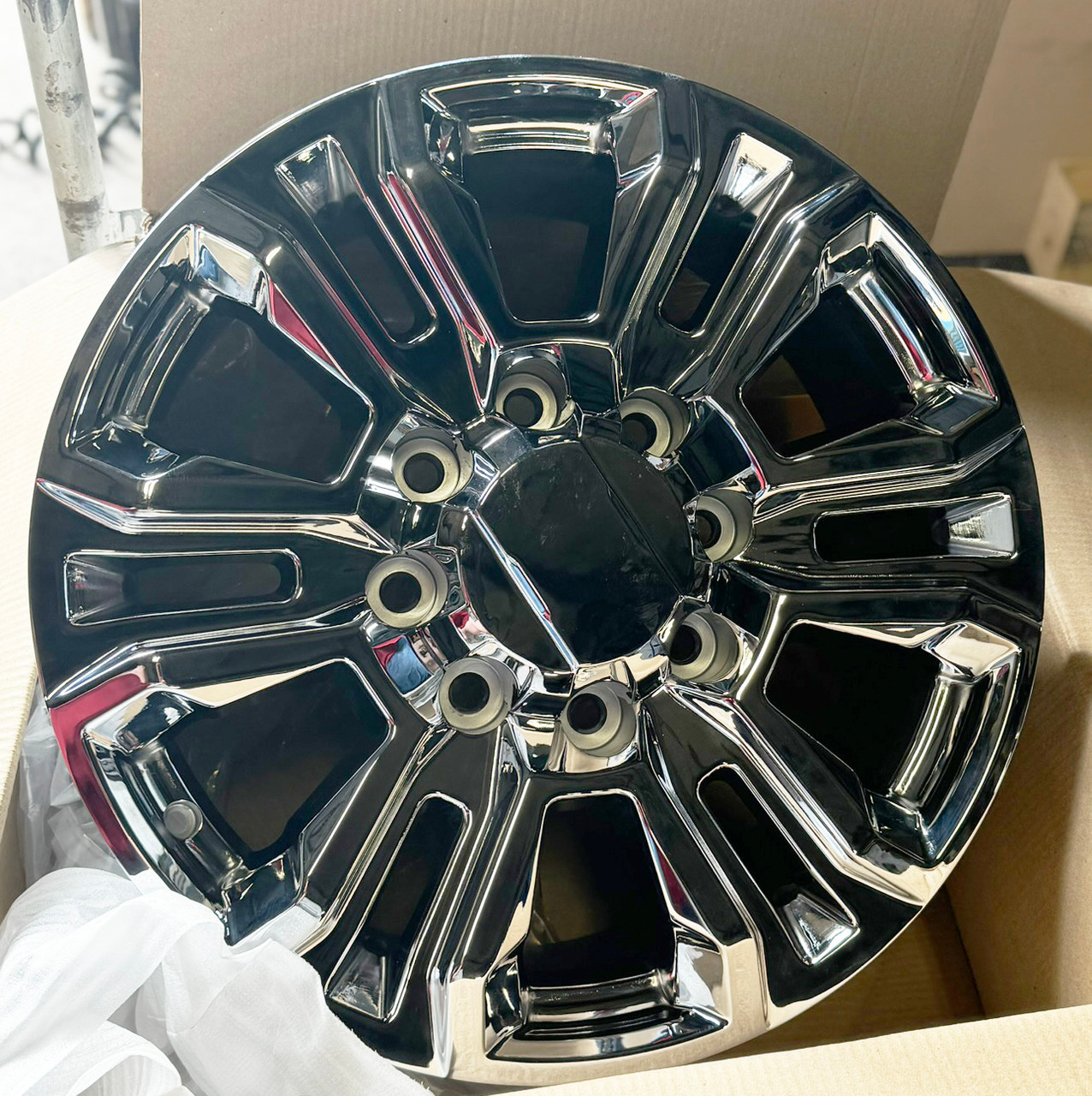 Chrome 20" 8 Lug 8-180 Split Spoke Wheels With BFG KO3 Tires for 2011 and newer Chevy Silverado HD 2500 and GMC Sierra HD 2500