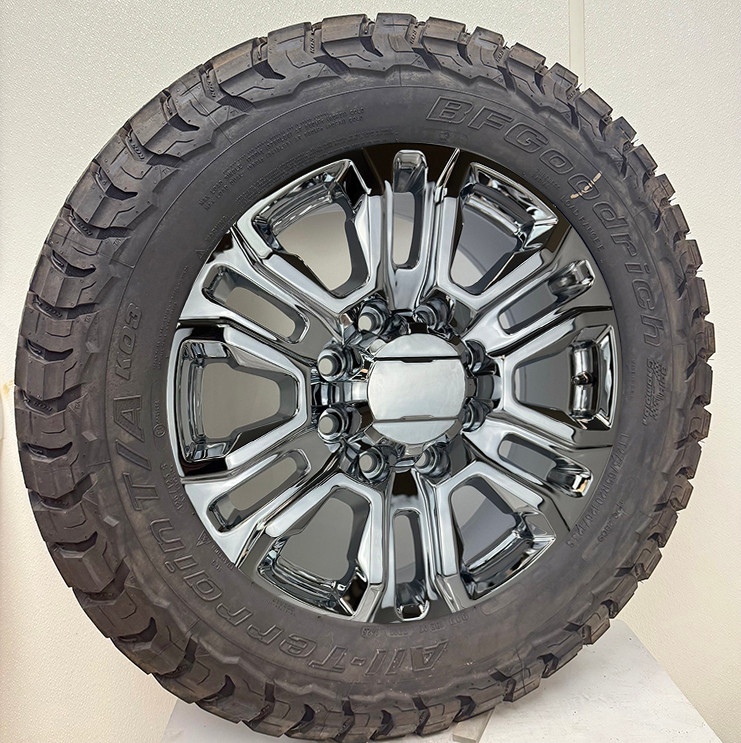 Chrome 20" 8 Lug 8-180 Split Spoke Wheels With BFG KO3 Tires for 2011 and newer Chevy Silverado HD 2500 and GMC Sierra HD 2500