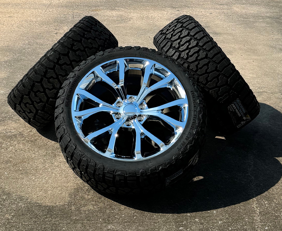 Chrome 22" Ford Snowflake Replica Wheels with New Blackhawk R/T Tires