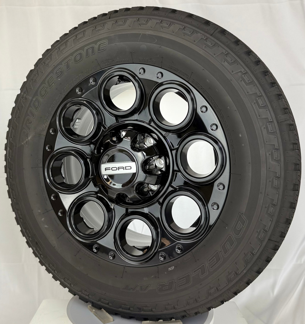 New Takeoff Ford F250 F350 Gloss Black 20" OEM Wheels with Bridgestone 275/65R20 All Terrain Tires