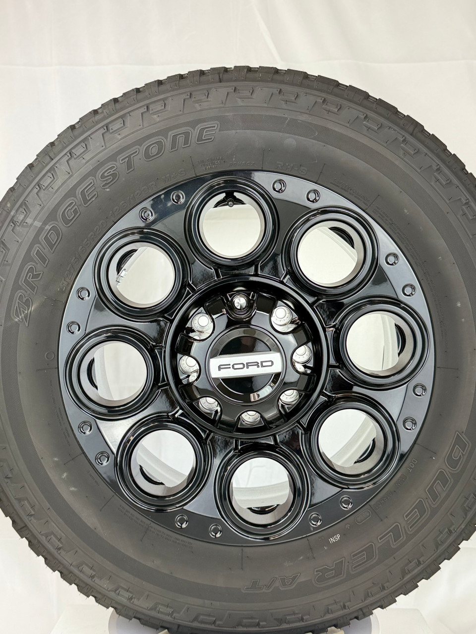 New Takeoff Ford F250 F350 Gloss Black 20" OEM Wheels with Bridgestone 275/65R20 All Terrain Tires