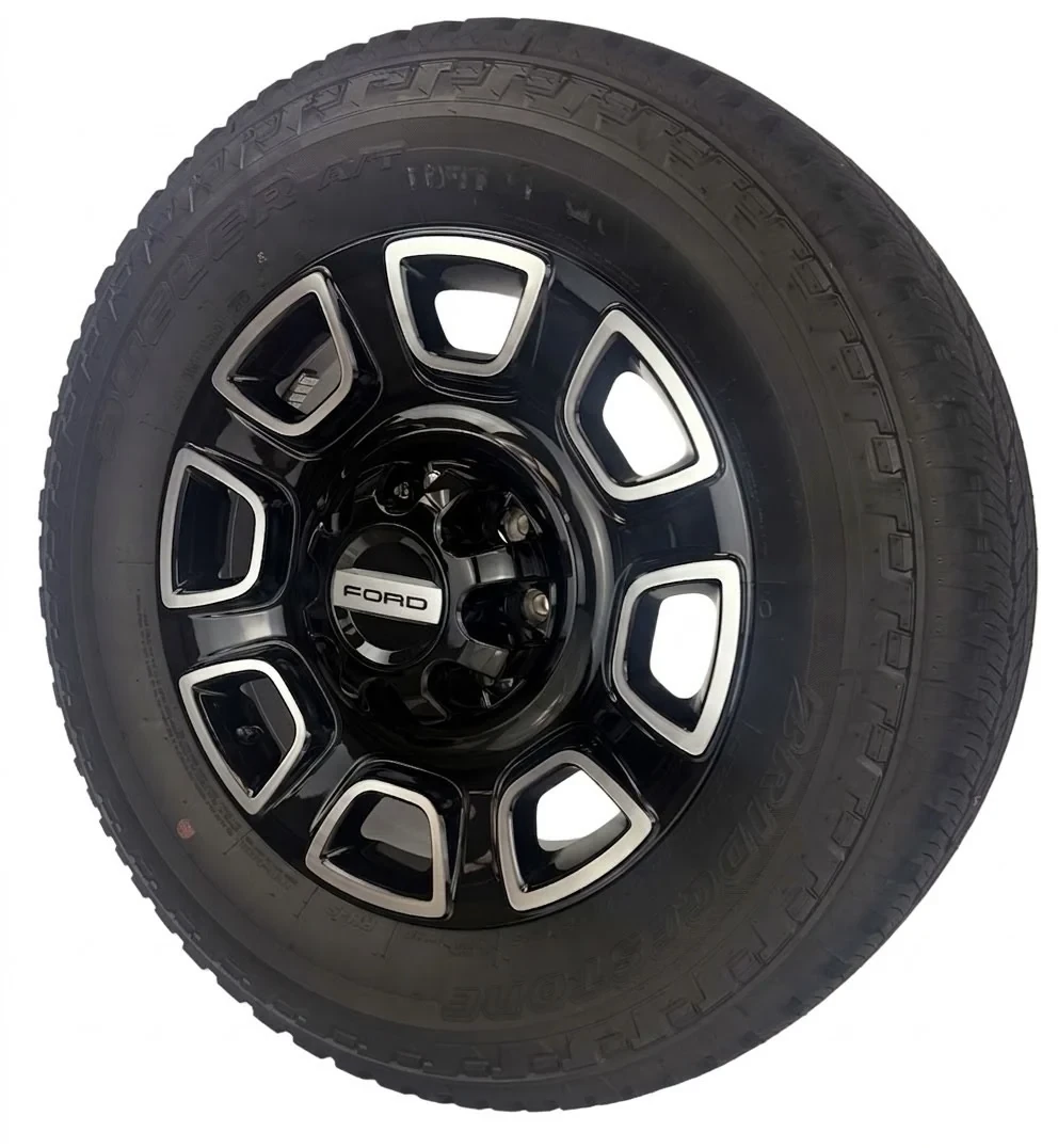Set Of Four New Takeoff Ford F250 Black And Machine Wheels With 275/65R20 Bridgestone A/T Tires