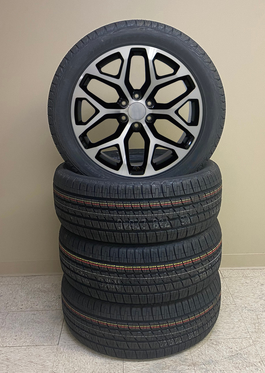 Black and Machine 22" Snowflake Wheels with Bridgestone Tires for Chevy Silverado, Tahoe, Suburban - New Set of 4