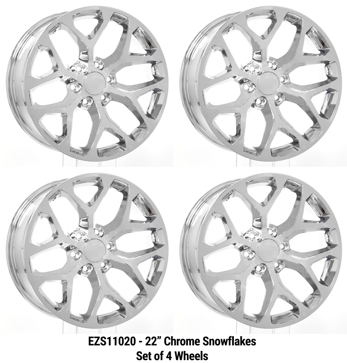 Chrome 22" Snowflake Wheels for Chevy Silverado, Tahoe, Suburban - New Set of 4