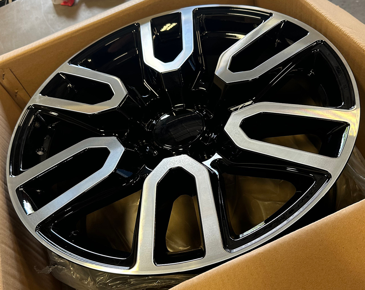 Black and Machine 20" Split Spoke Wheels with Goodyear Tires for GMC Sierra, Yukon, Denali - New Set of 4