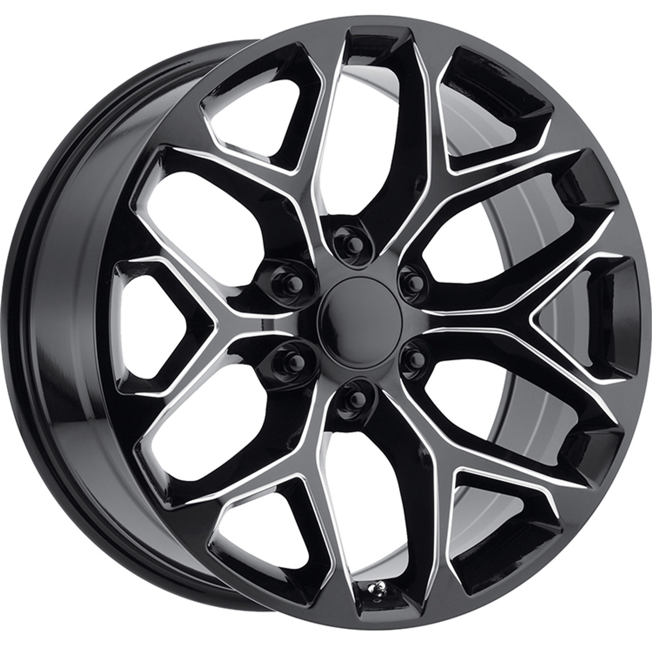 Chevy 22 Inch Gloss Black Milled Edge Snowflake Rims for Silverado