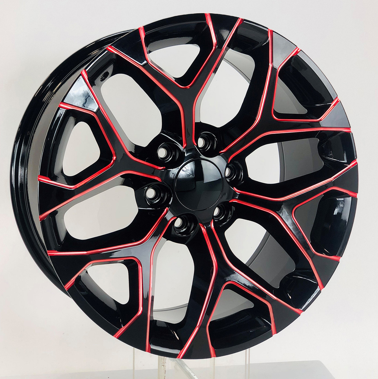 Chevy Gloss Black Red Milled Edge Snowflake 20 Inch Wheels