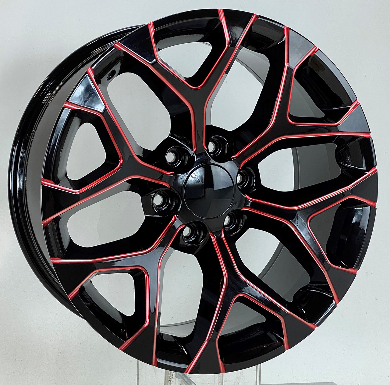 Red Milled Edge Gloss Black 20" Snowflake Wheels for GMC Sierra, Yukon, Denali - New Set of 4