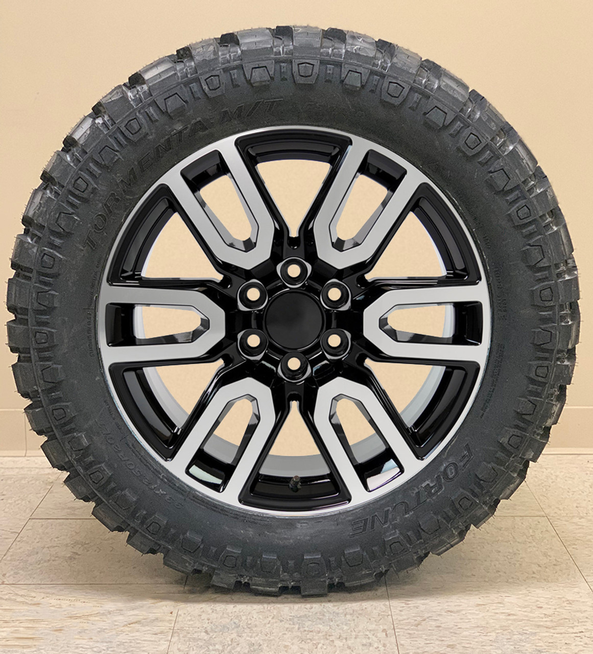 GMC AT4 Style Black and Machine 20 Wheels with 33x12.50R20 Mud Terrain  Tires