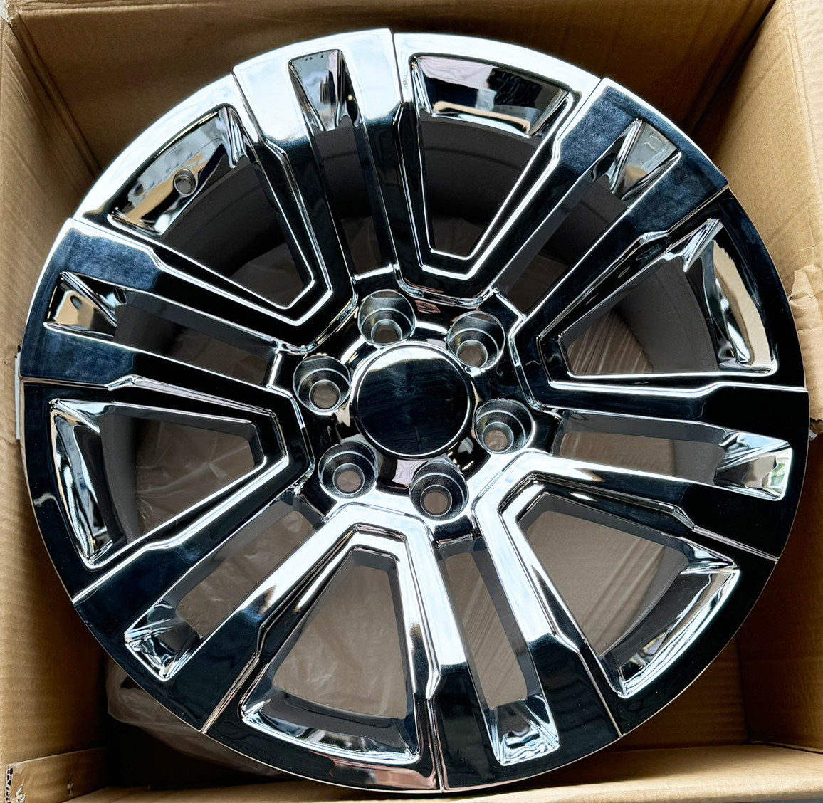 Chrome 20" Raised Split Spoke Wheels with Goodyear Tires for Chevy Silverado, Tahoe, Suburban - New Set of 4