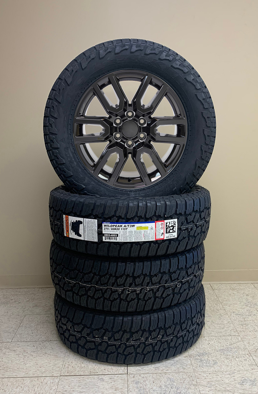 Chevy Gloss Black 20 Inch AT4 Style Split Spoke Wheels with Falken