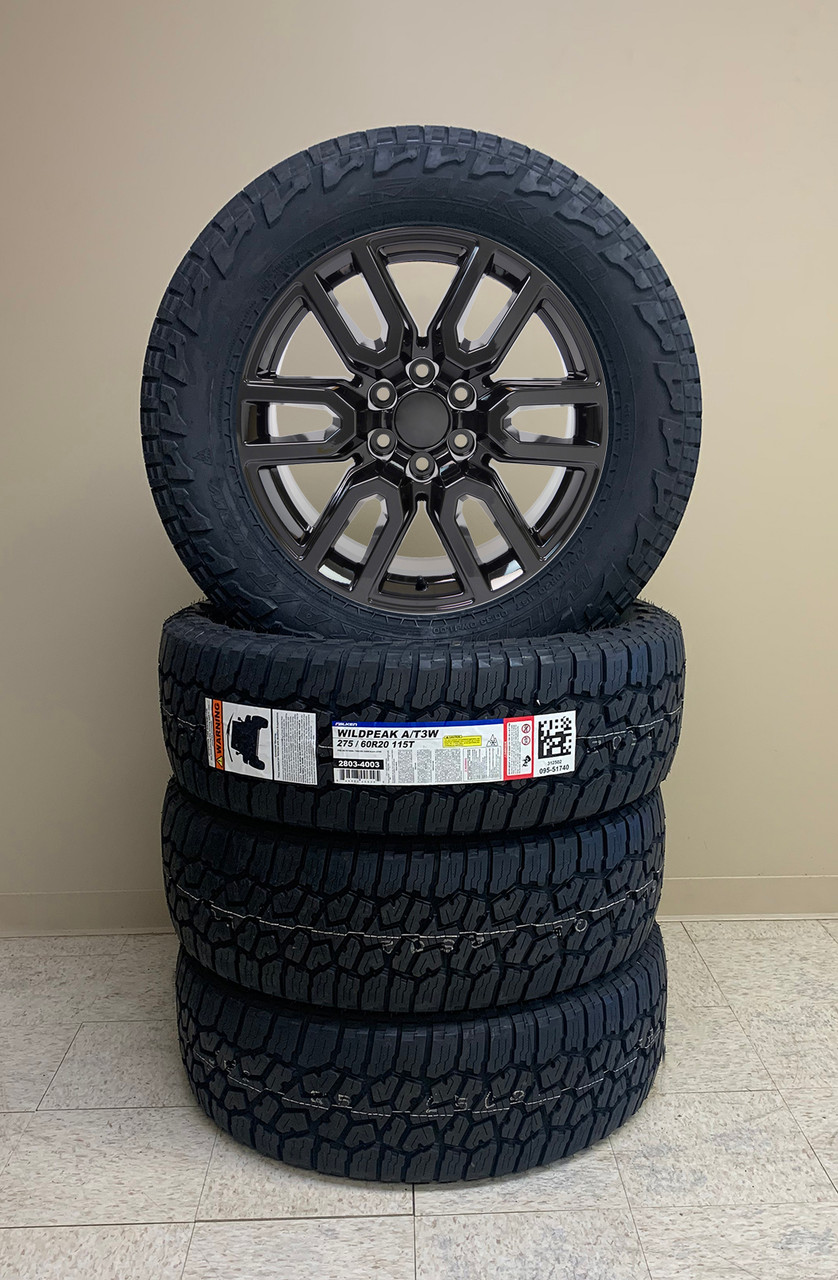 GMC Gloss Black 20 Inch AT4 Style Split Spoke Wheels with Falken