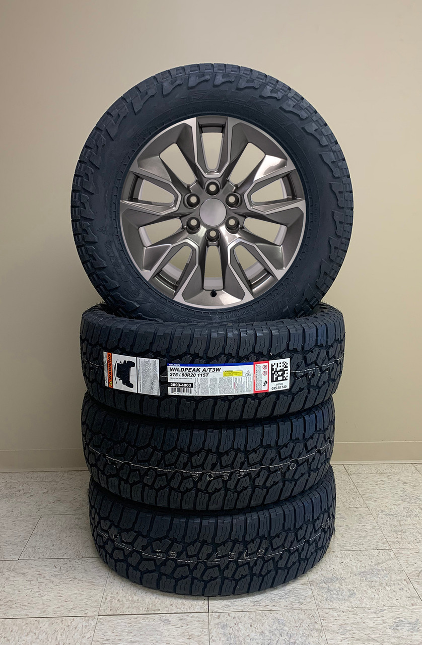Gunmetal and Machine 20" RST Style Wheels Wheels With Falken A/T Tires for GMC Sierra, Yukon, Denali - New Set of 4