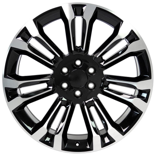 Black and Machine 24" Seven Split Spoke Wheels for GMC and Chevy 1500 Trucks and SUVs