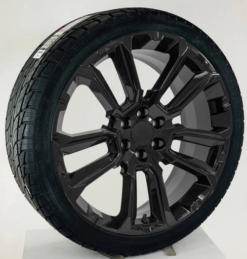 Gloss Black 24" Notched RST Wheels with 295/35R24 Tires for Chevy and GMC Trucks and SUVs