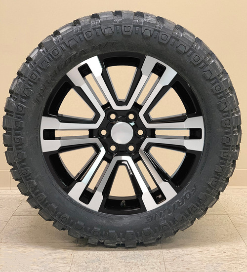 Black and Machine 20" Denali Style Split Spoke Wheels with Mud Tires for GMC Sierra, Yukon, Denali - New Set of 4
