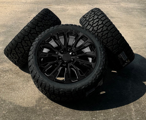 Gloss Black 22" High Country Style CV30 Wheels with Blackhawk R/T Tires for Chevy Silverado, Tahoe, Suburban - New Set of 4