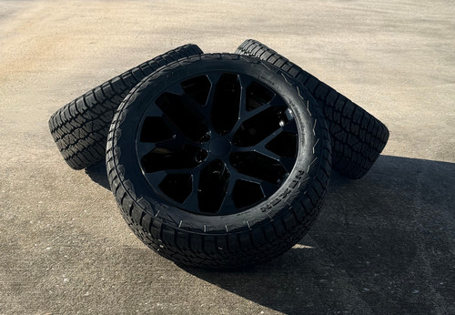 Gloss Black 22" High Country Style CV30 Wheels with 275/50R22 All Terrain Tires for Chevy Silverado, Tahoe, Suburban - New Set of 4