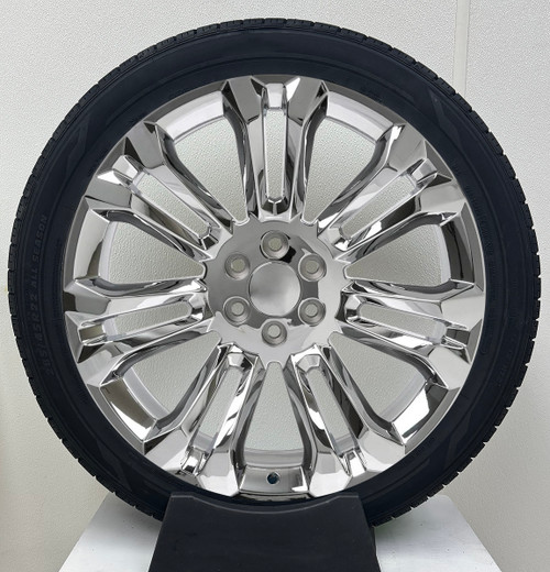 Chrome 22" Seven Split Spoke Wheels with All Season Tires for GMC Sierra, Yukon, Cadillac Escalade - New Set of 4