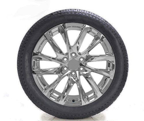 Chrome 22" SSX Style Angled 12 Spoke Wheels with All Season Tires for GMC Sierra, Yukon, Cadillac Escalade - New Set of 4