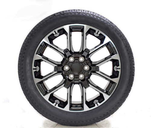 Black and Machine 22" Notched Honeycomb Wheels with All Season Tires for Chevy Silverado, Tahoe, Suburban - New Set of 4