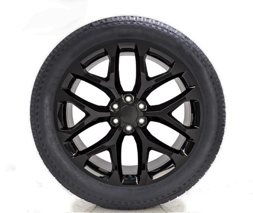 Gloss Black 22" Snowflake Wheels with All Season Tires for Chevy Silverado, Tahoe, Suburban - New Set of 4