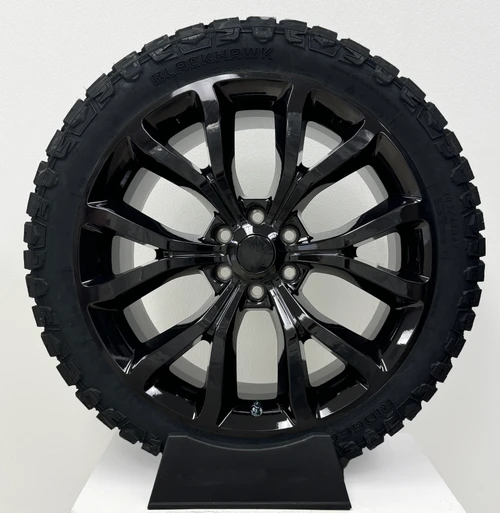 Gloss Black 22" Ford Snowflake Replica Wheels with New Blackhawk R/T Tires
