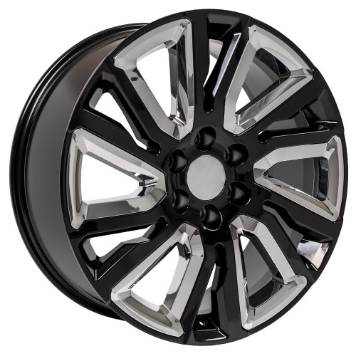 Gloss Black 22" with Angled Chrome Insert Wheels for GMC Sierra, Yukon, Denali