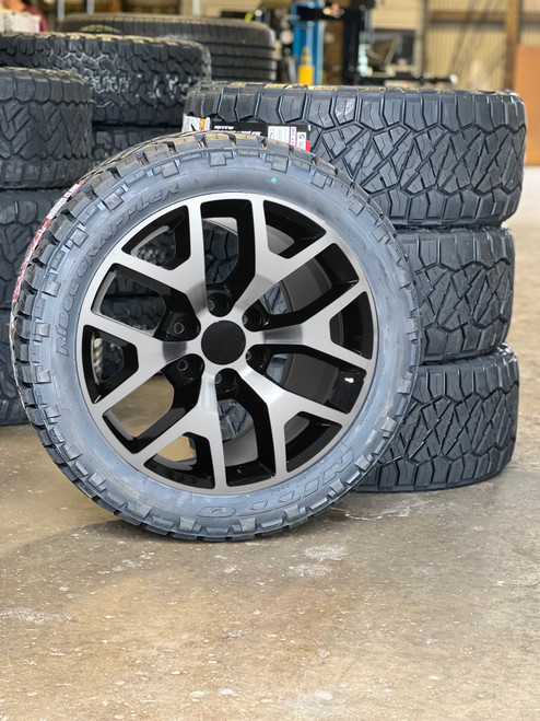 Black and Machine 22" Honeycomb Wheels with Nitto Tires for GMC Sierra, Yukon, Denali